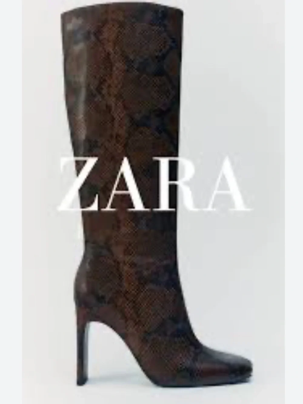Like new! Zara Brown Snake-Print Knee-High Boots! So chic! Size 37!
